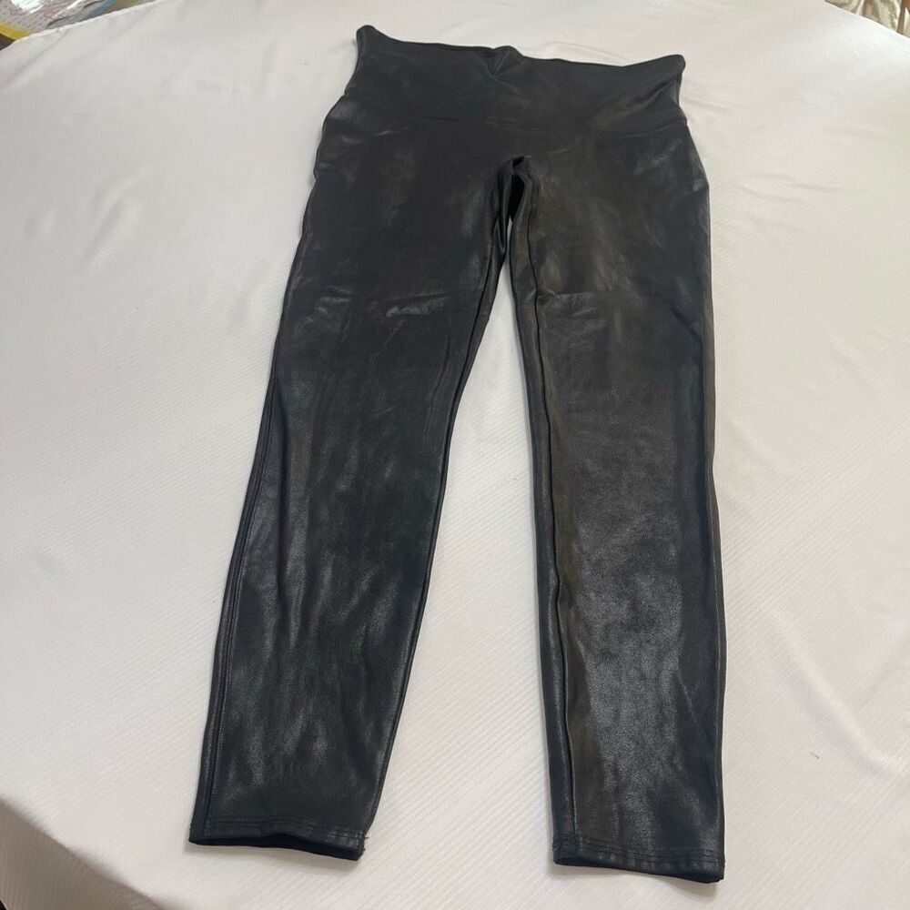Spanx Shiny Faux Leather Leggings Black Plus Size 1X